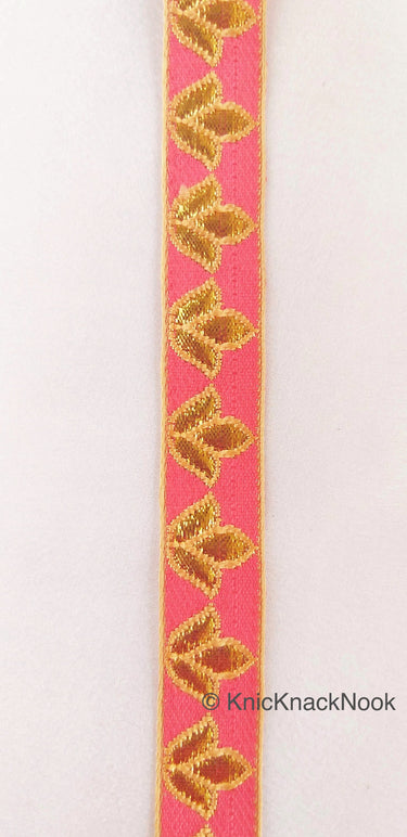 Salmon Pink and Gold Floral Jacquard Trim, Trim By 4 Yards, Craft Decorative Ribbon